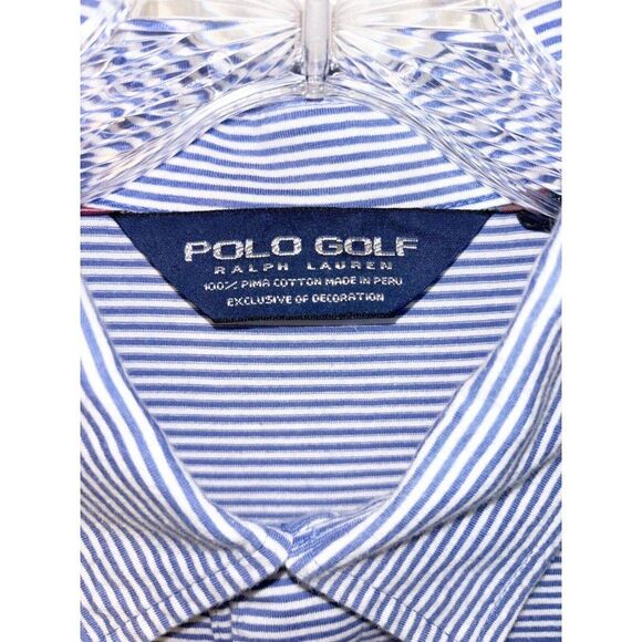 Polo Golf Ralph Lauren Mens Golf Polo Shirt Size XL Blue White Stripe Cotton - Picture 2 of 5